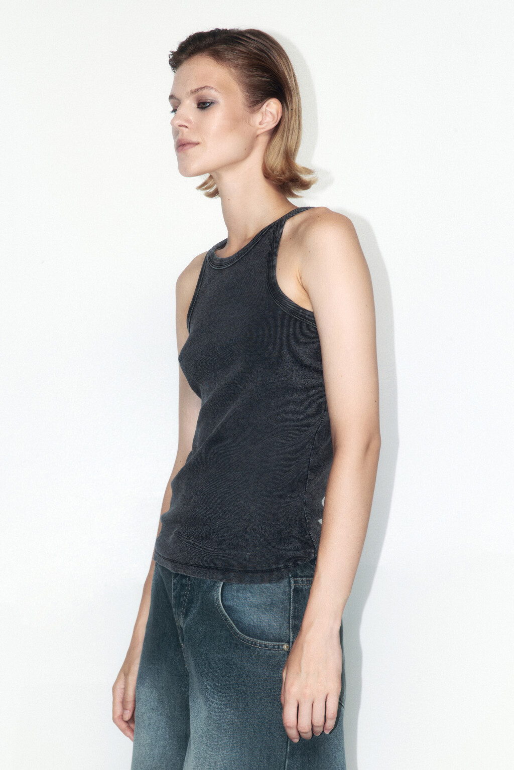 Майка TANKTOP облегающая с вареным эффектом - цвет серый - 3