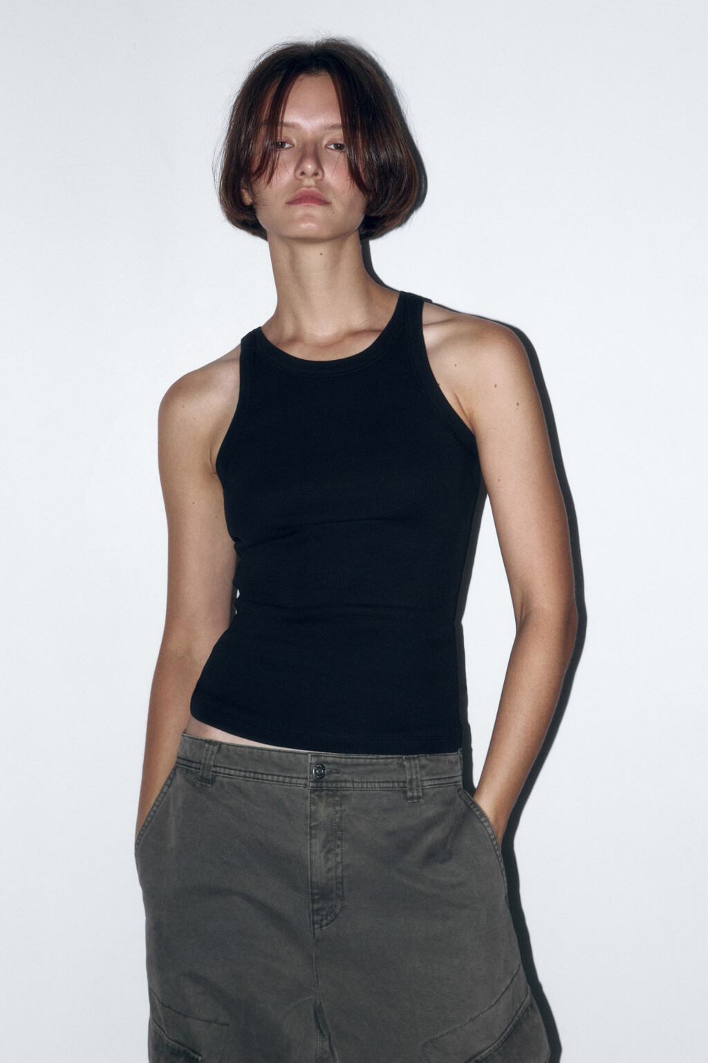 Майка TANKTOP облегающая в рубчик - цвет черный - 2