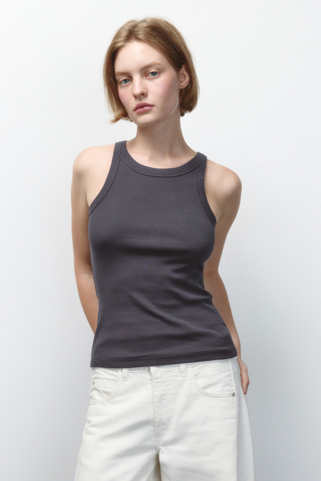 Майка TANKTOP облегающая в рубчик - цвет серый - 3