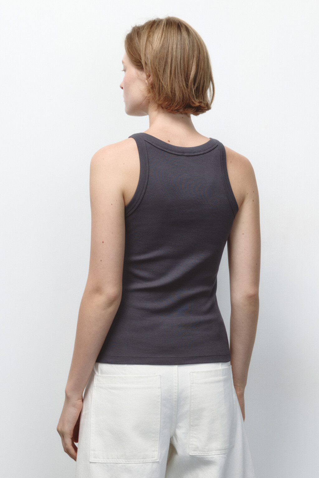 Майка TANKTOP облегающая в рубчик - цвет серый - 4