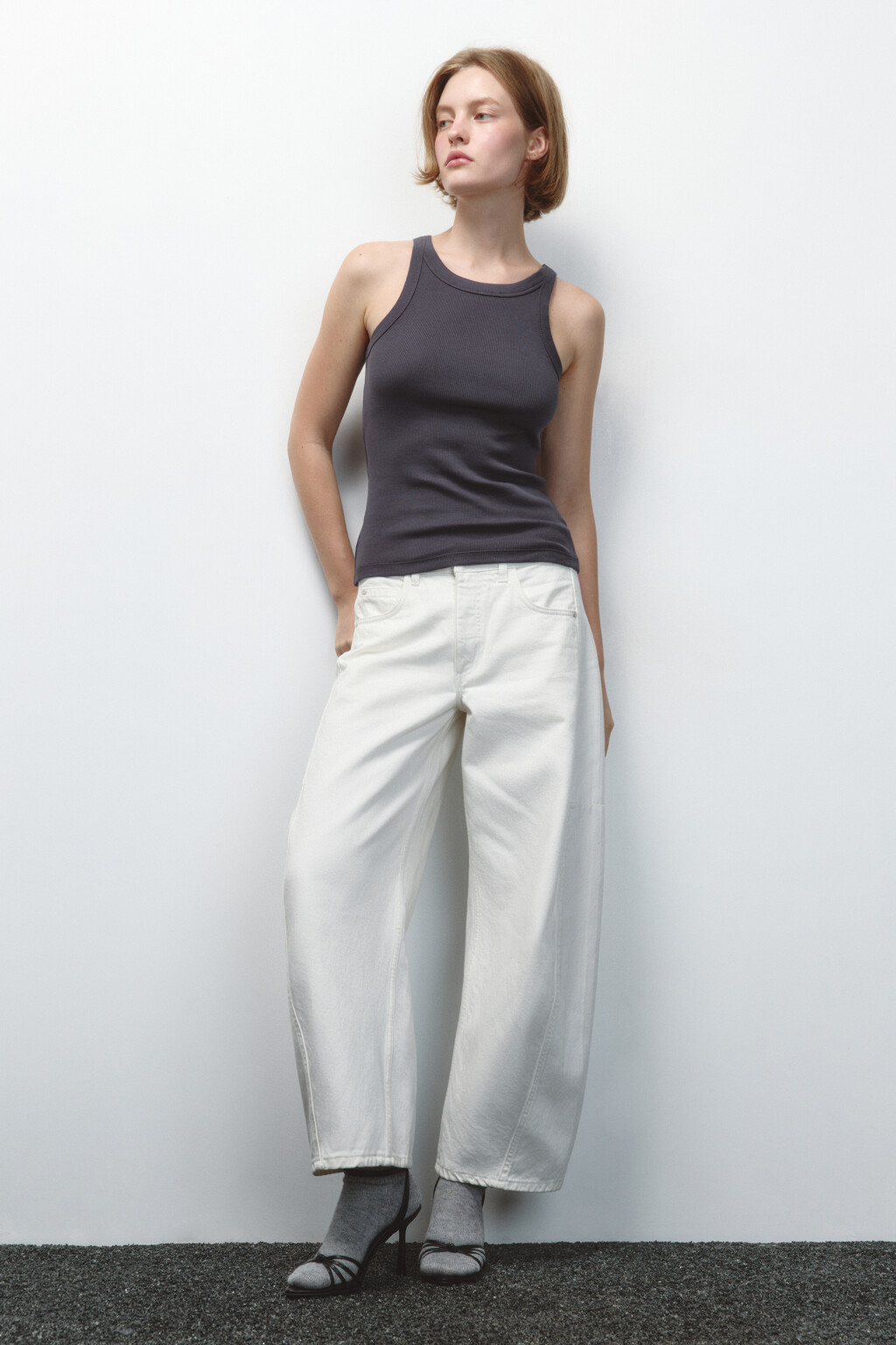 Майка TANKTOP облегающая в рубчик - цвет серый - 5