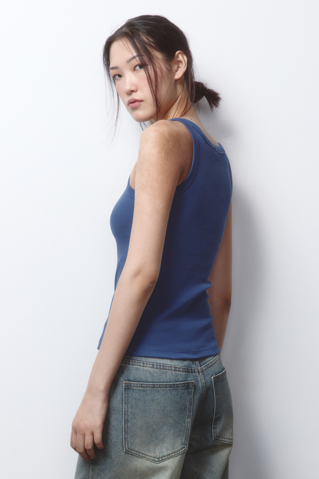 Майка TANKTOP облегающая в рубчик - цвет голубой - 4