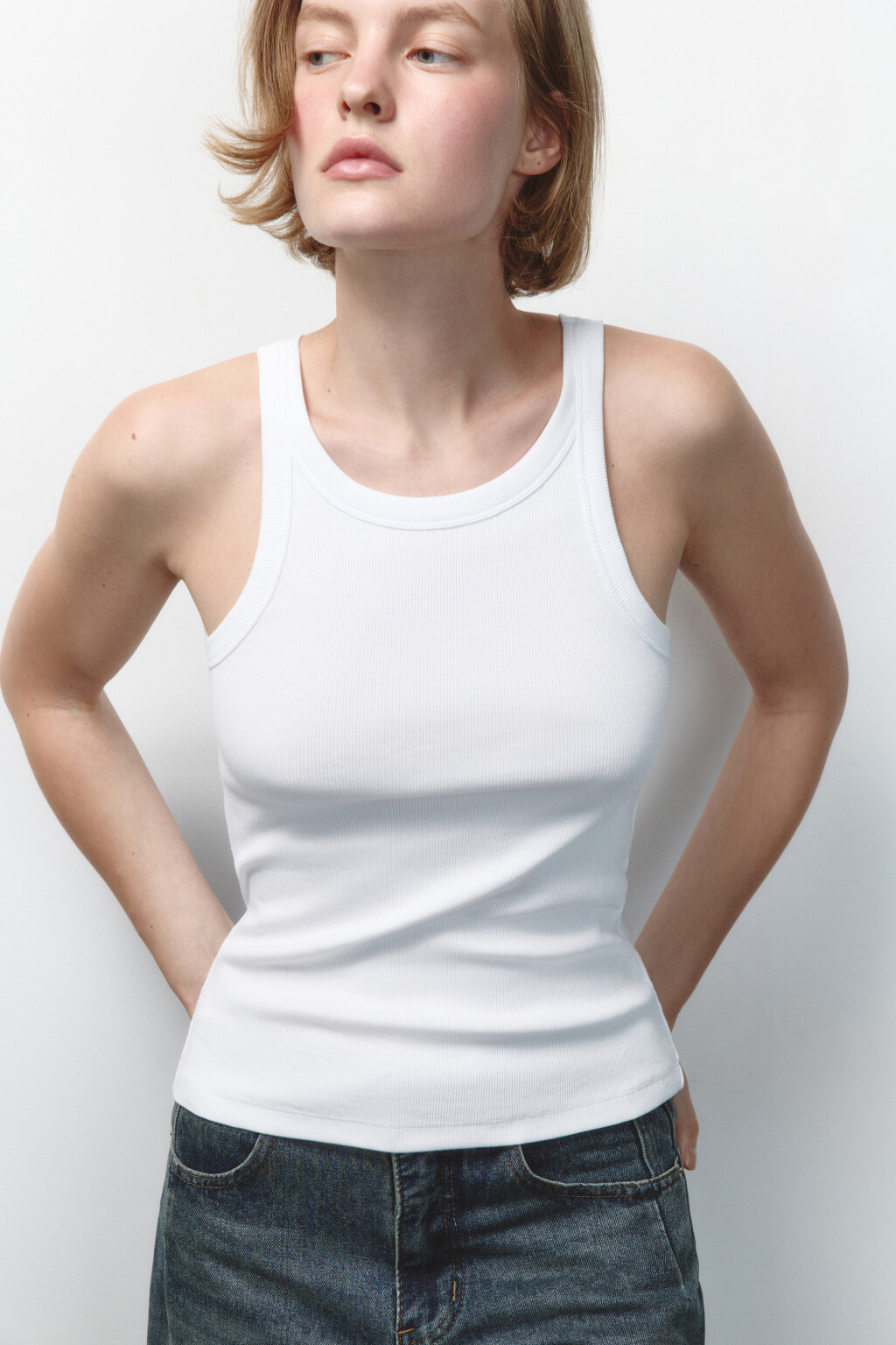 Майка TANKTOP облегающая в рубчик - цвет белый - 1