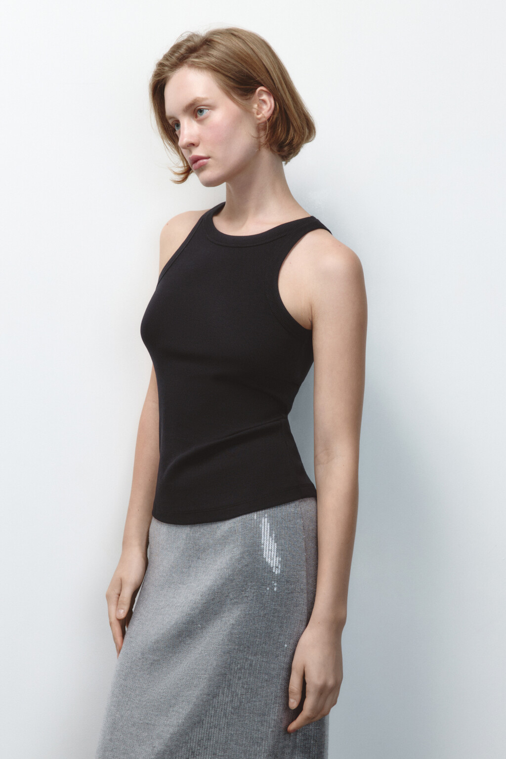 Майка облегающая в рубчик - цвет черный - 3