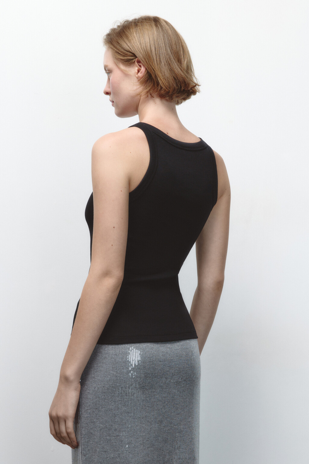 Майка облегающая в рубчик - цвет черный - 4