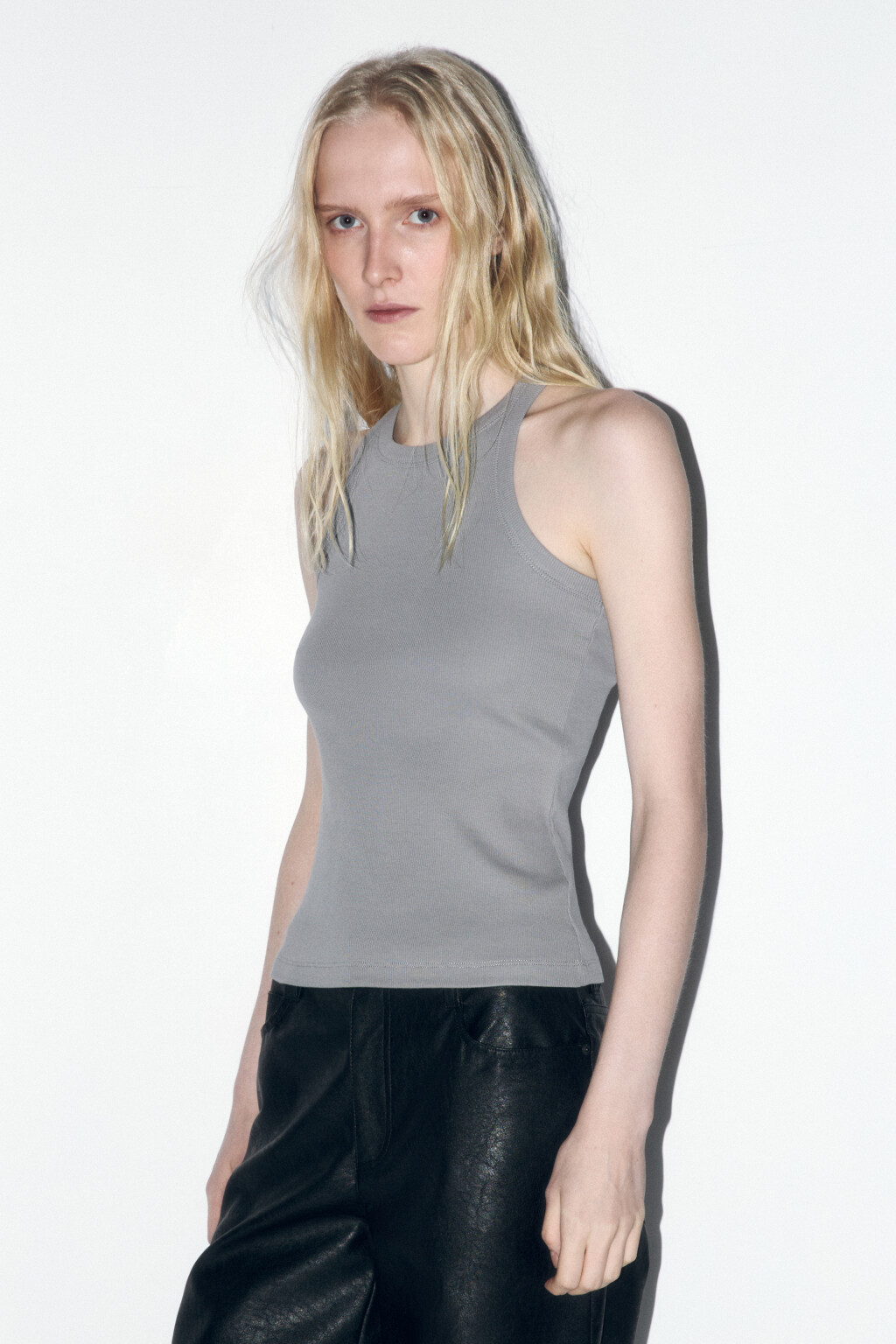 Майка TANKTOP облегающая в рубчик - цвет серый - 3