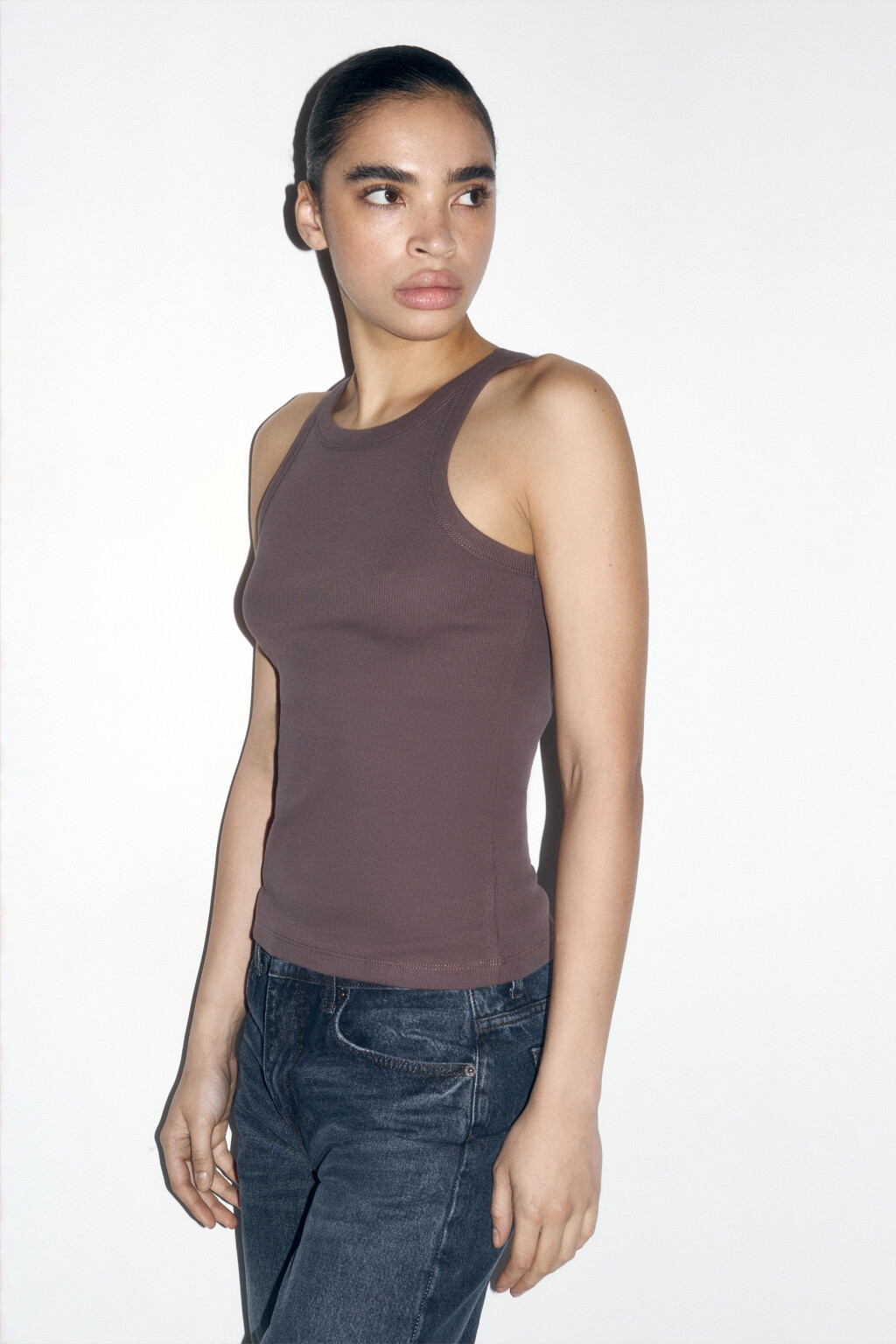 Майка TANKTOP облегающая в рубчик - цвет коричневый - 3