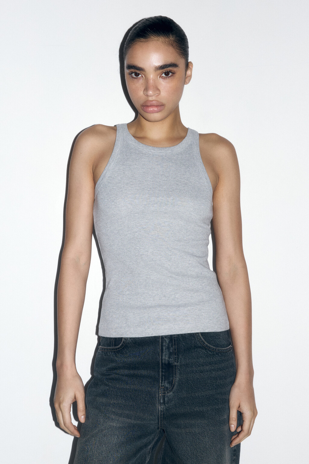 Майка TANKTOP облегающая в рубчик - цвет серый - 2
