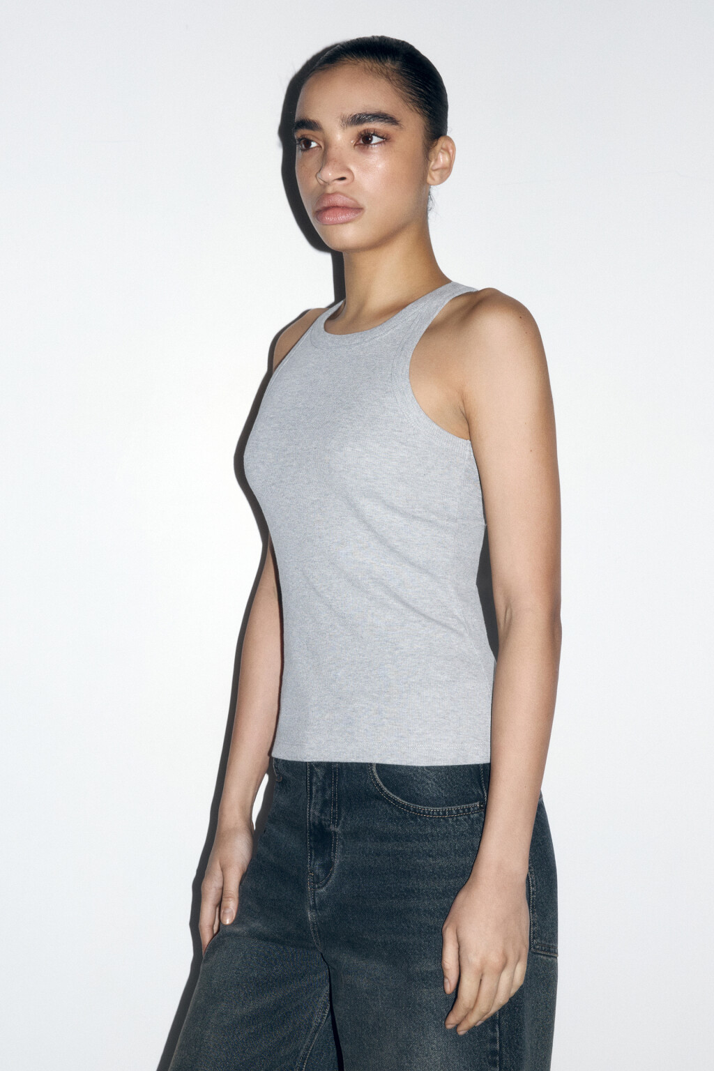 Майка TANKTOP облегающая в рубчик - цвет серый - 3