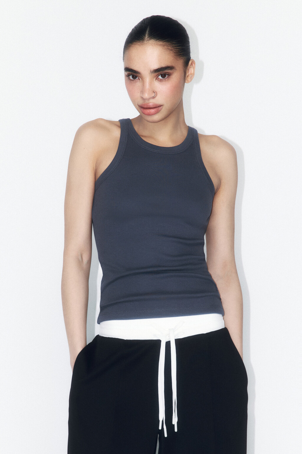 Майка TANKTOP облегающая в рубчик - цвет серый - 2
