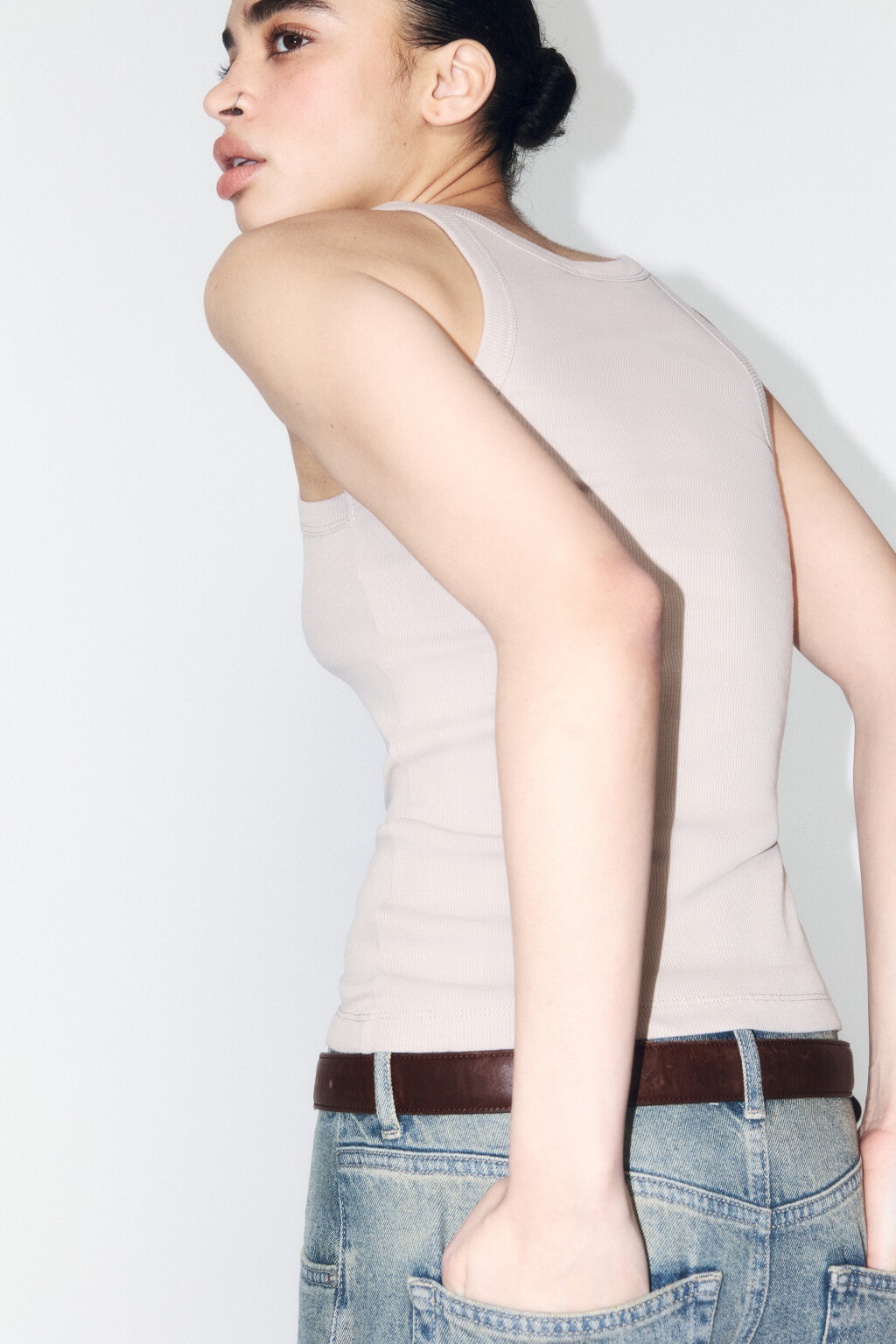 Майка TANKTOP облегающая в рубчик - цвет бежевый - 1