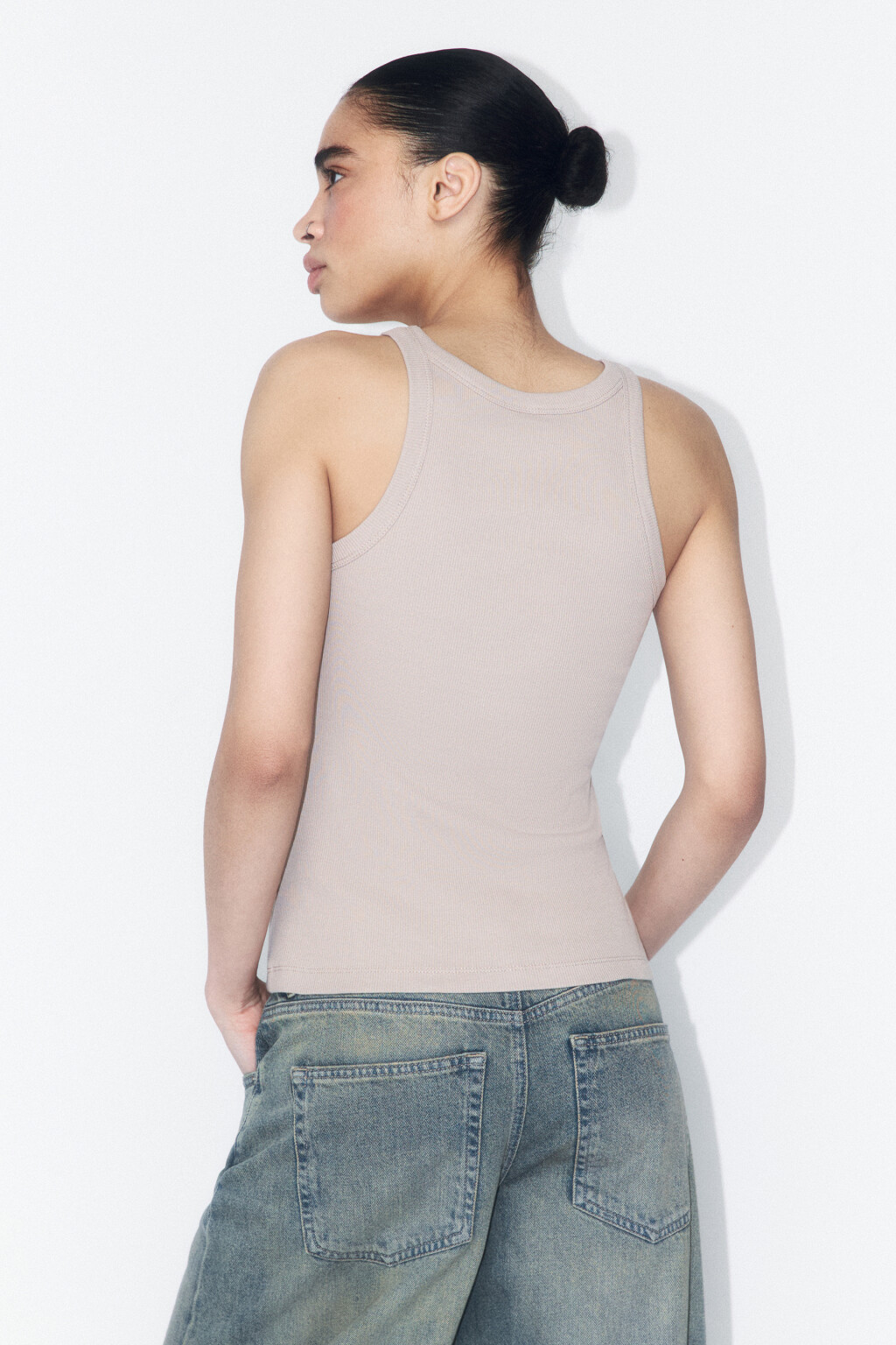 Майка TANKTOP облегающая в рубчик - цвет бежевый - 3
