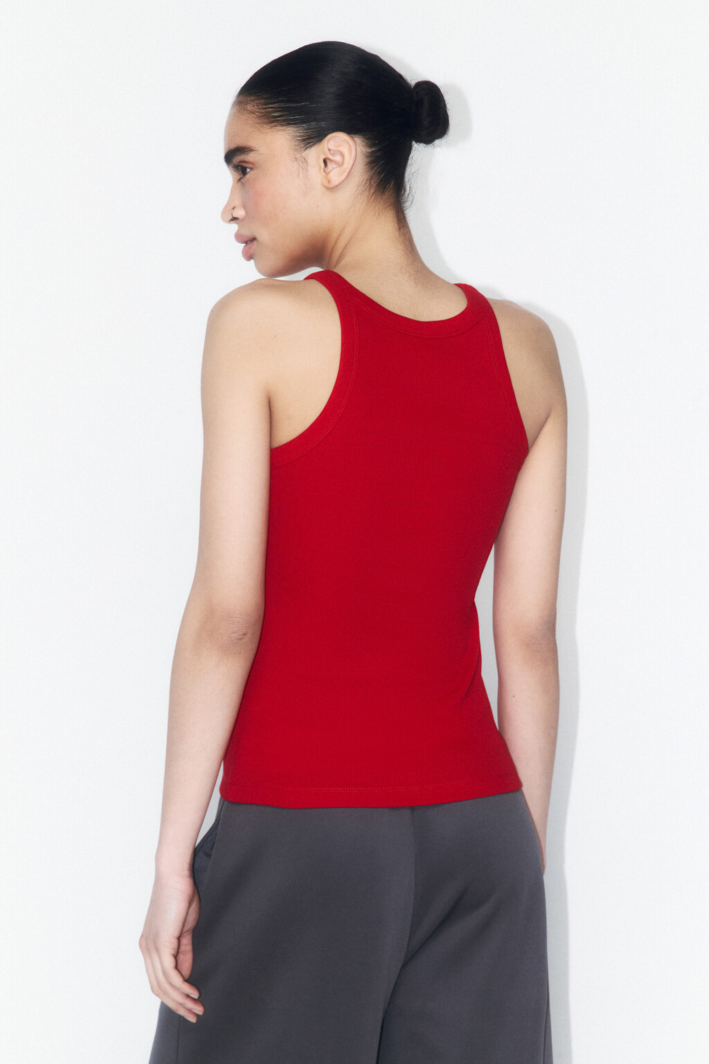 Майка облегающая в рубчик - цвет красный - 3