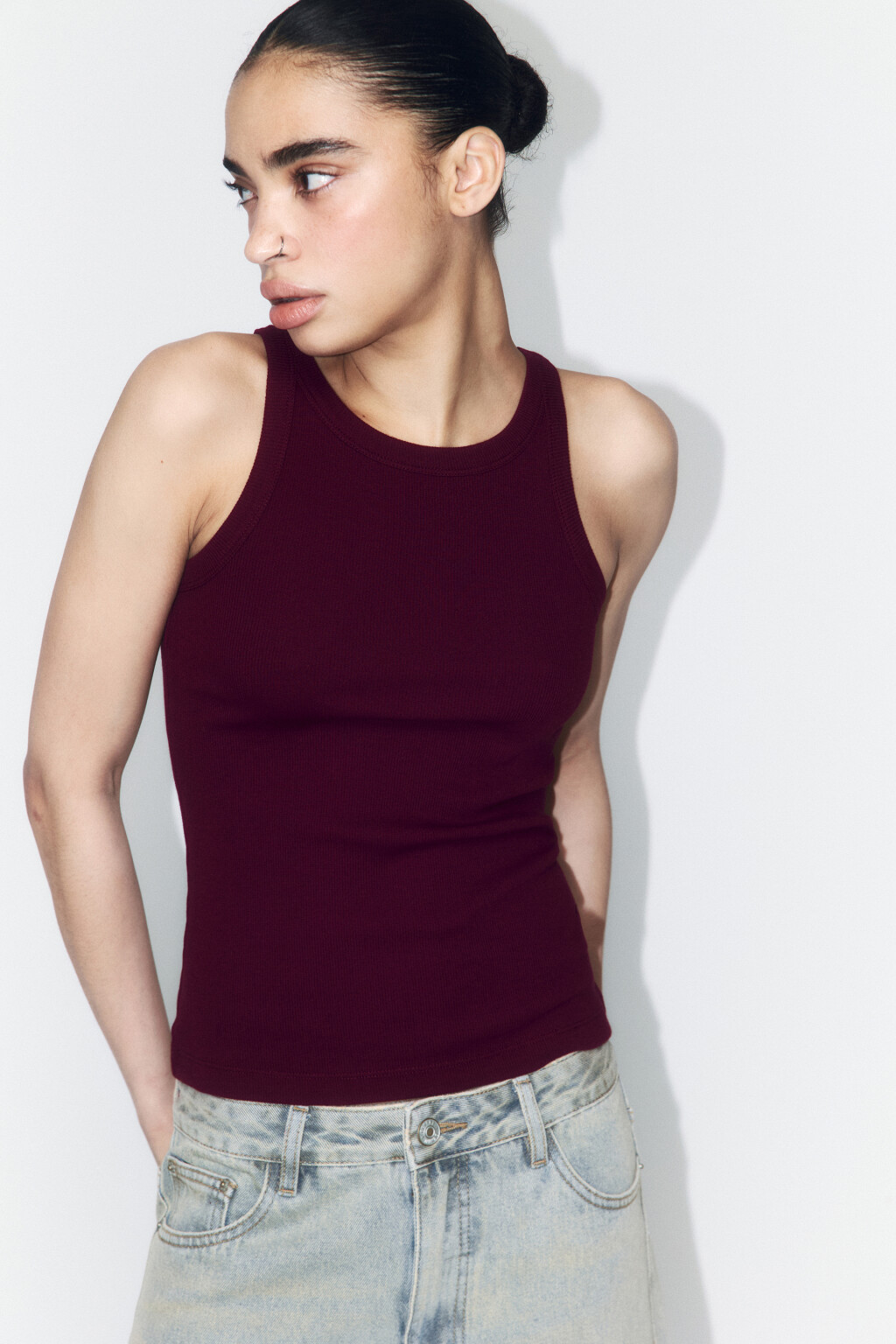 Майка облегающая в рубчик - цвет бордовый - 1
