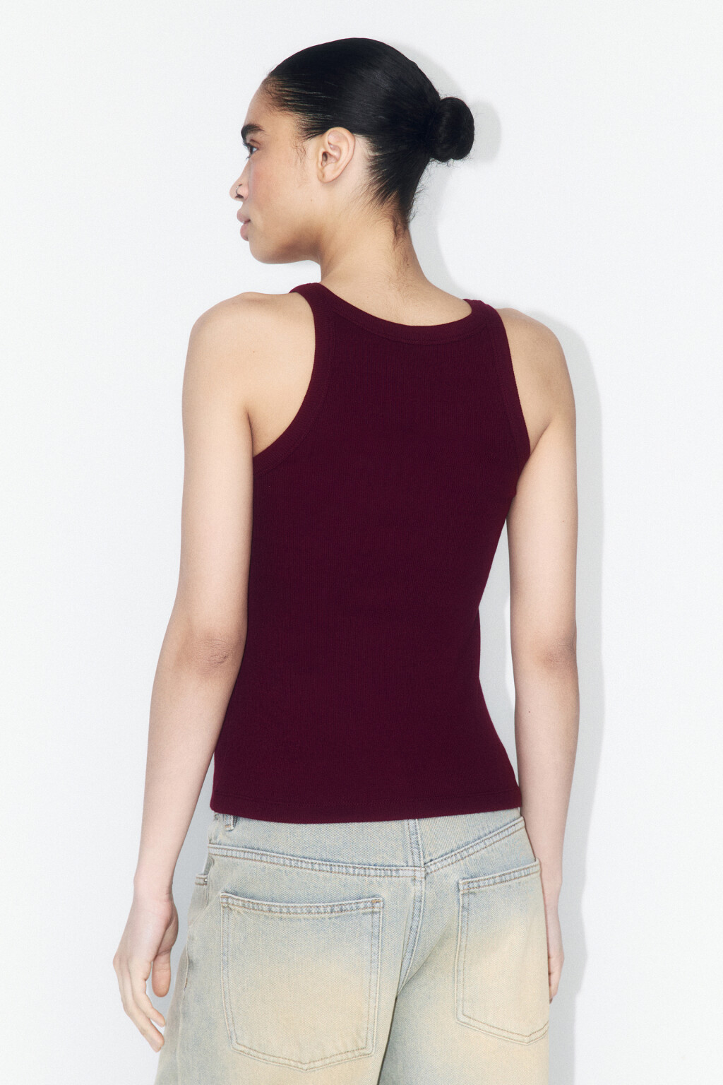 Майка облегающая в рубчик - цвет бордовый - 3