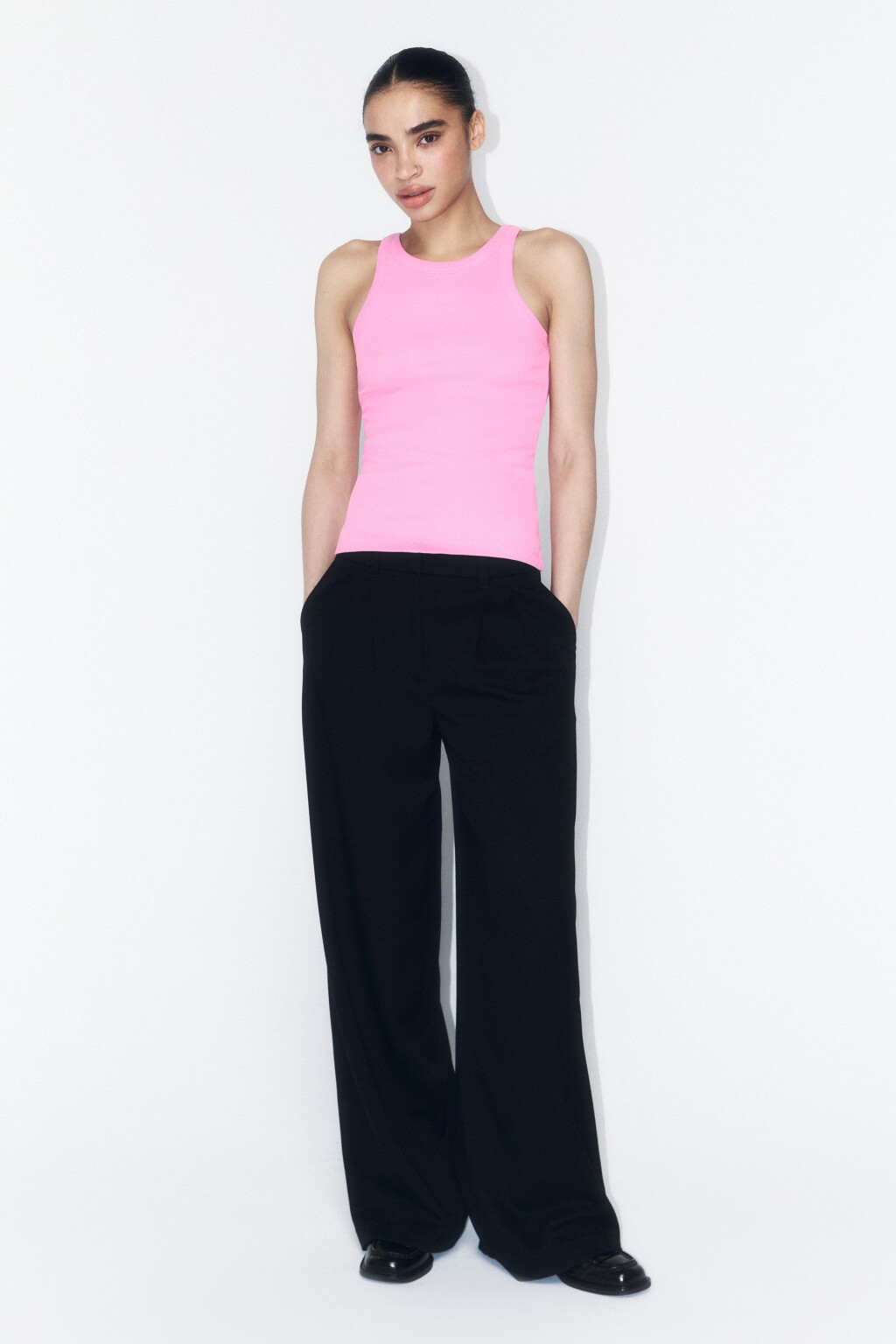 Майка облегающая в рубчик - цвет розовый - 4