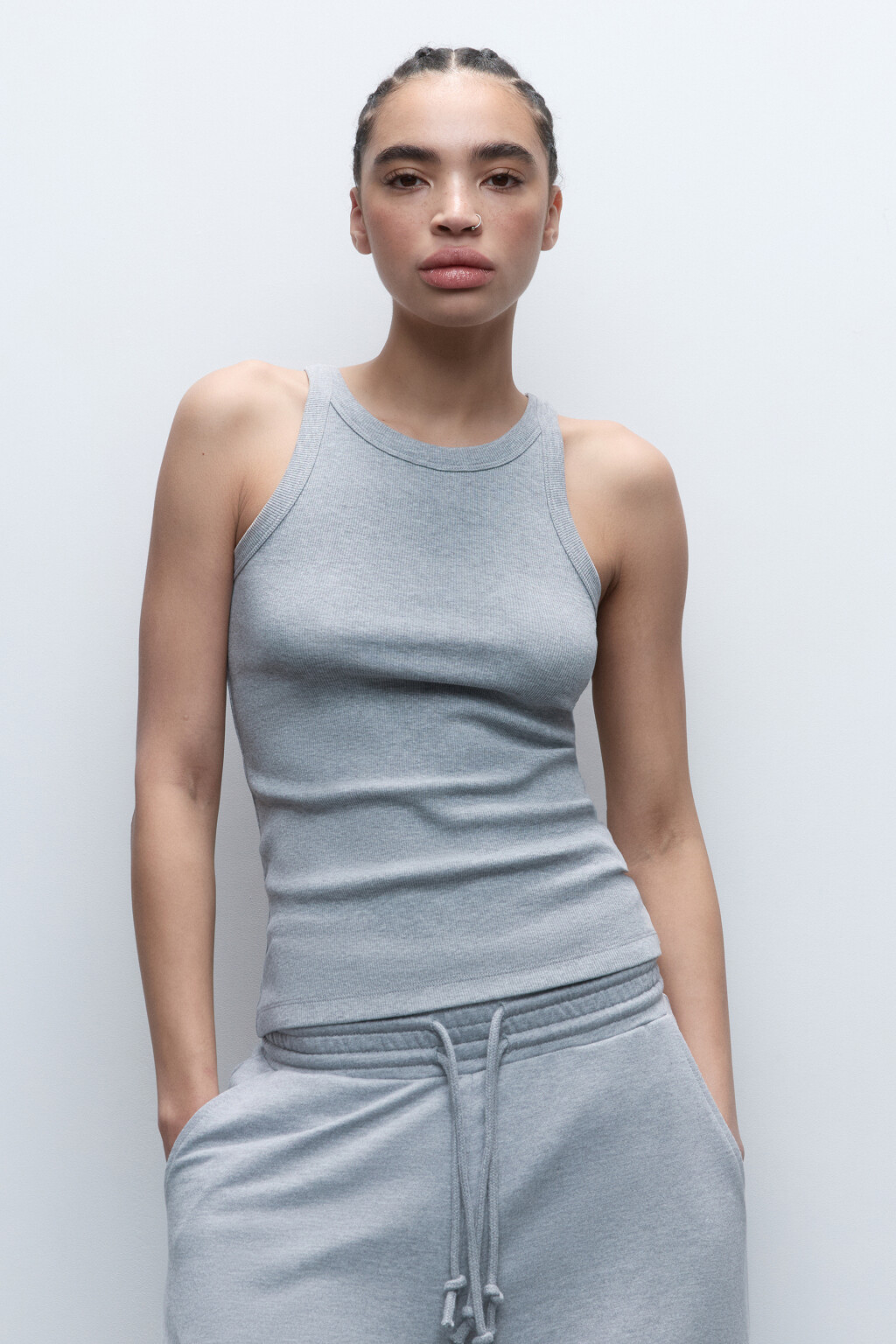 Майка TANKTOP хлопковая в рубчик - цвет серый - 2