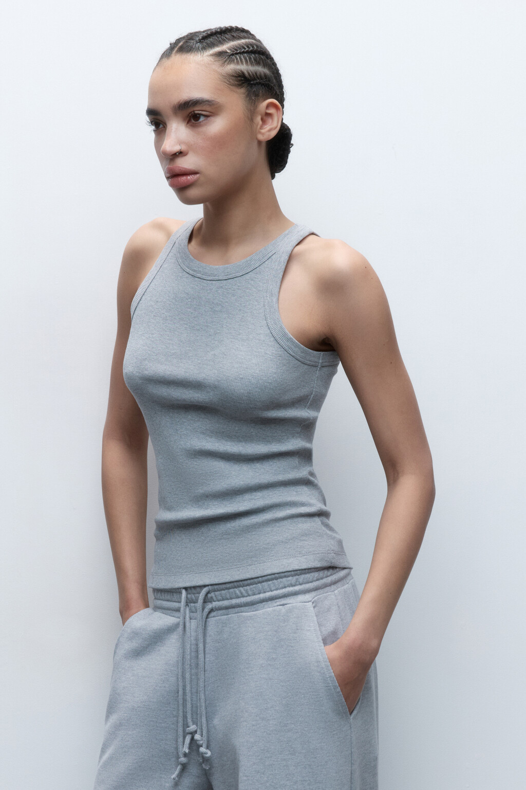 Майка TANKTOP хлопковая в рубчик - цвет серый - 3