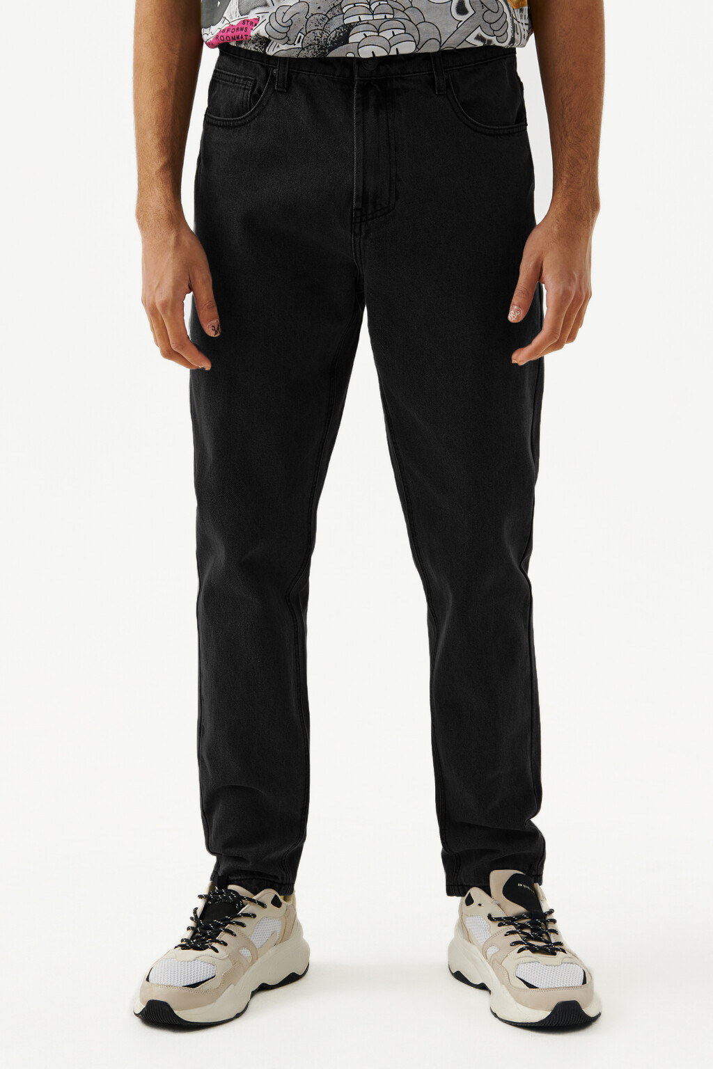 Джинсы черные зауженные со средней посадкой - цвет черный - 1