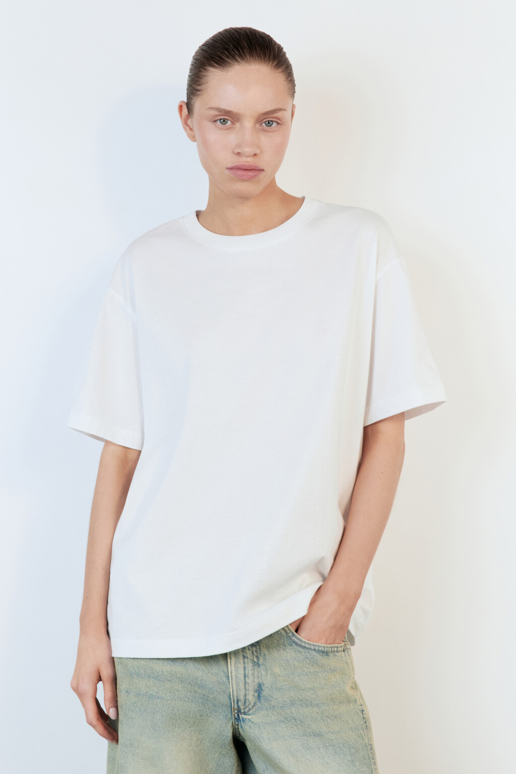 Футболка TBIG оверсайз хлопковая базовая - цвет белый - 2