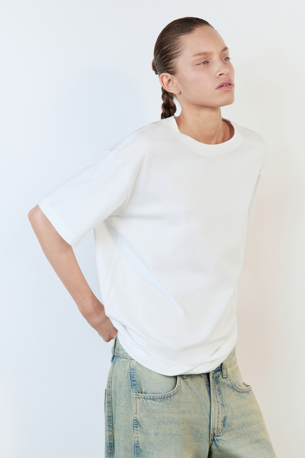 Футболка TBIG оверсайз хлопковая базовая - цвет белый - 3