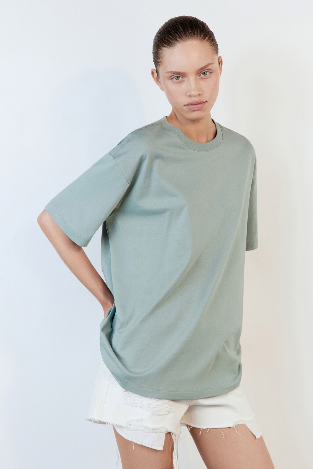 Футболка TBIG оверсайз хлопковая базовая - цвет мятный - 3
