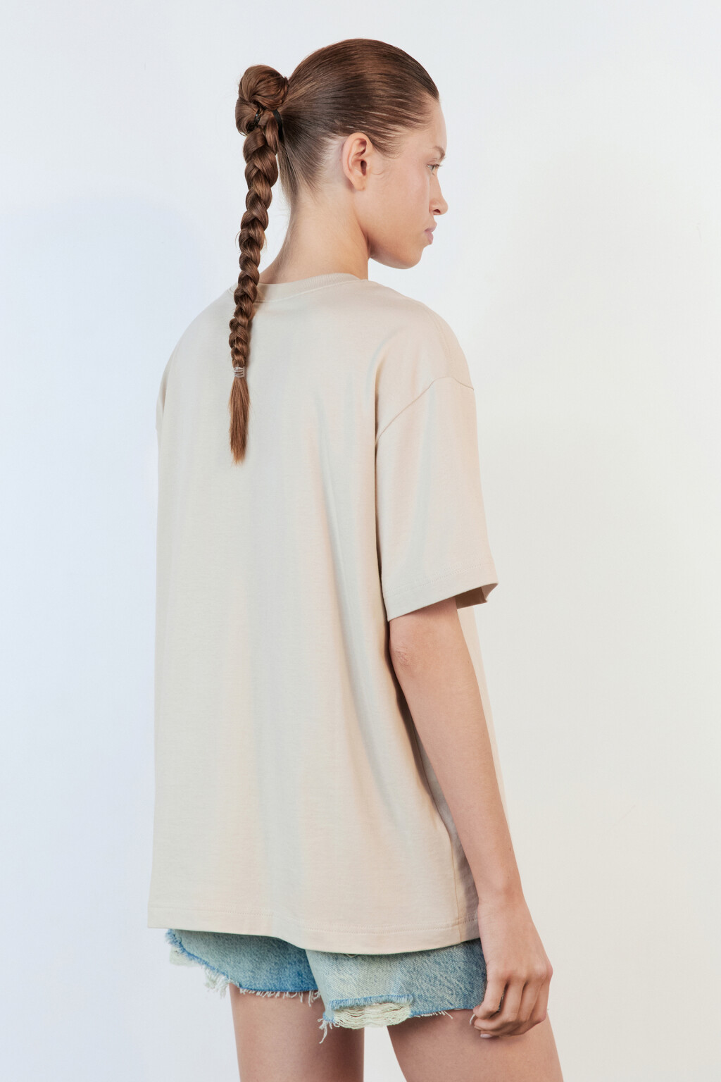 Футболка TBIG оверсайз хлопковая базовая - цвет бежевый - 5