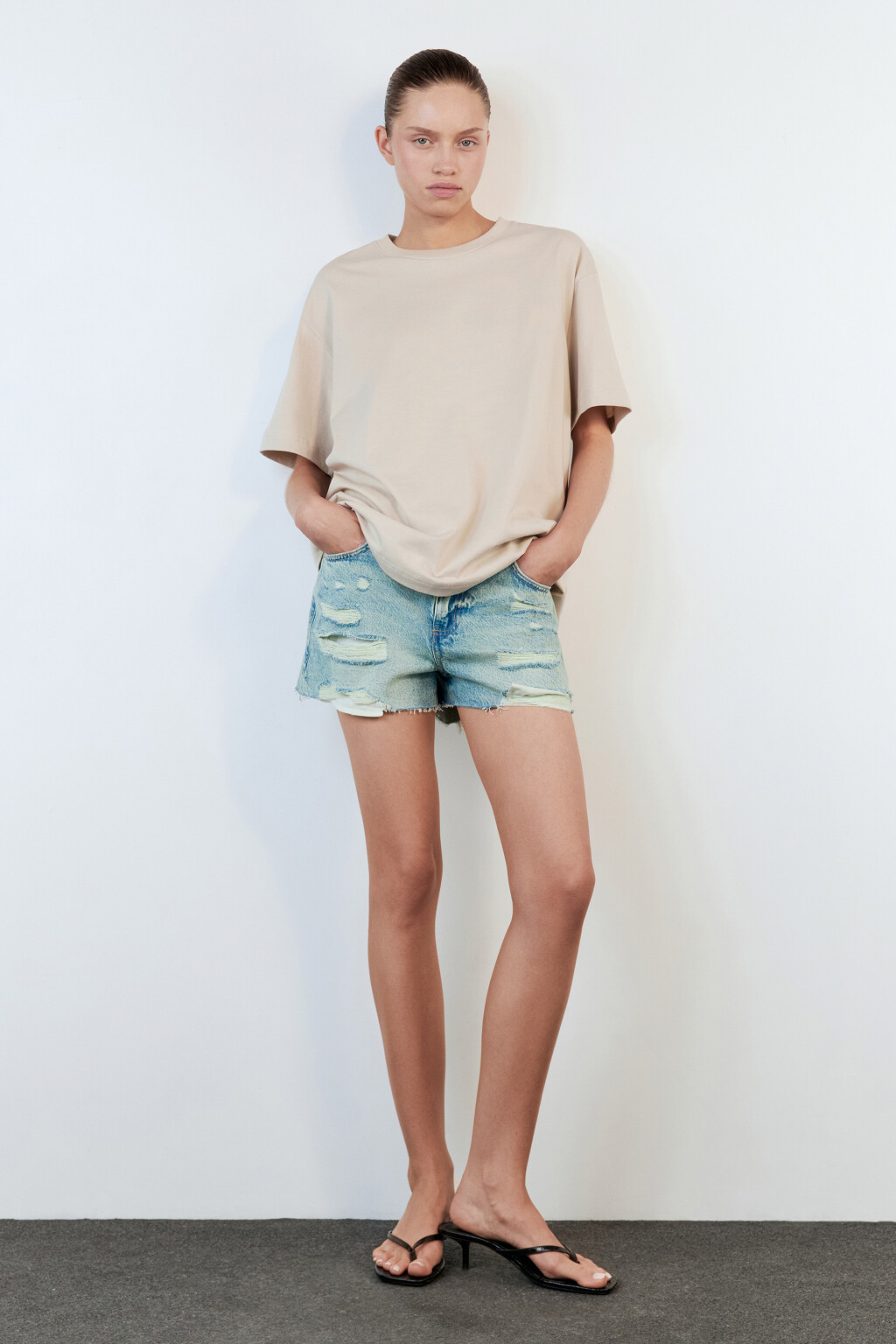 Футболка TBIG оверсайз хлопковая базовая - цвет бежевый - 6