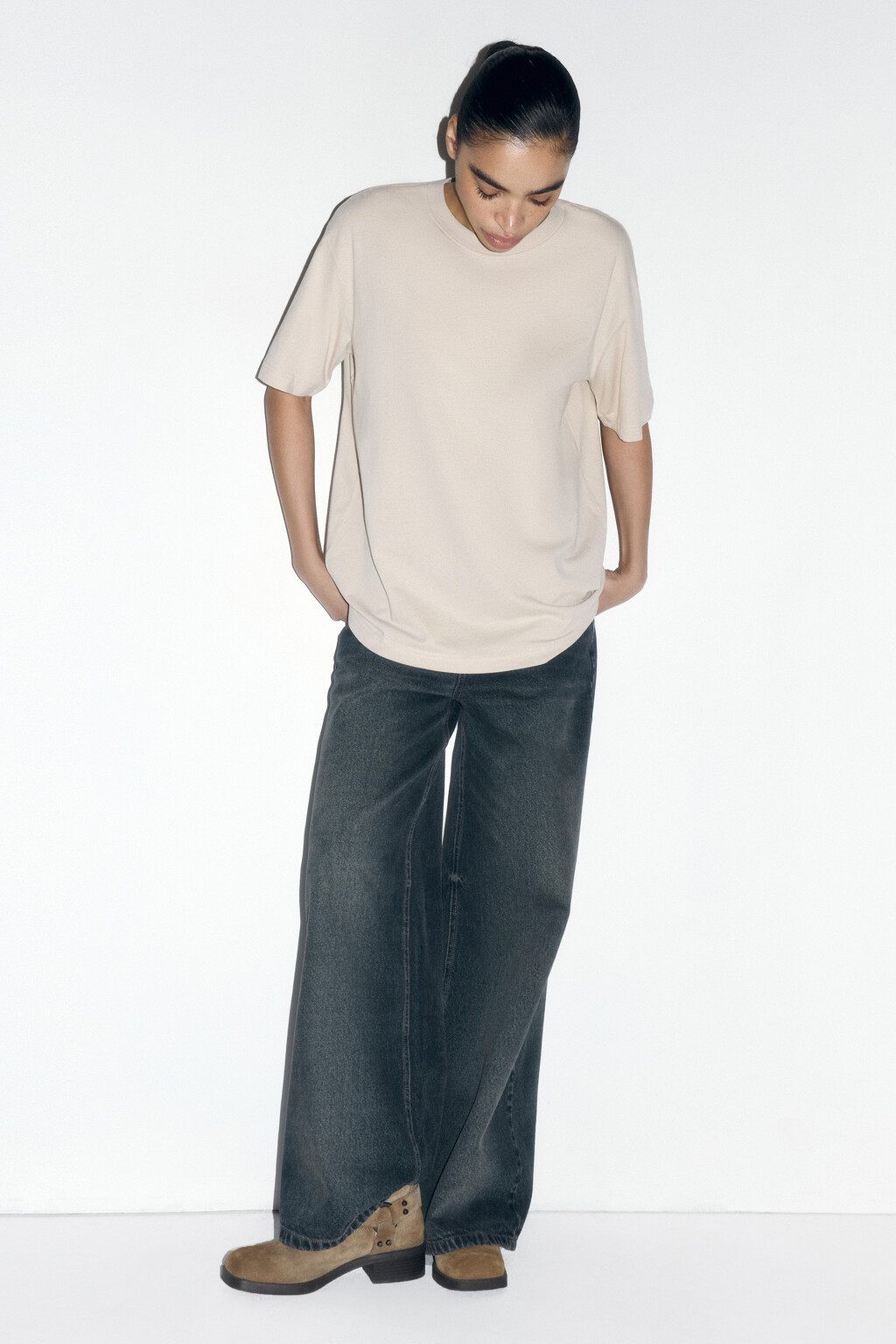 Футболка TBIG оверсайз базовая - цвет бежевый - 5