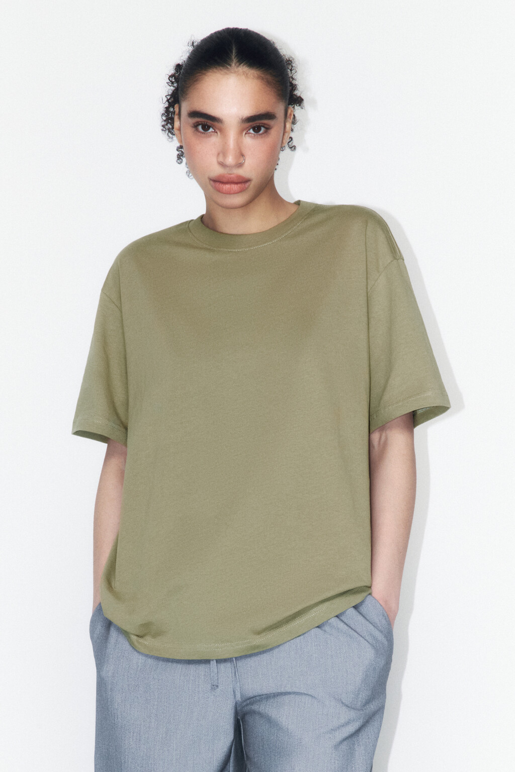 Футболка оверсайз базовая - цвет зеленый - 3