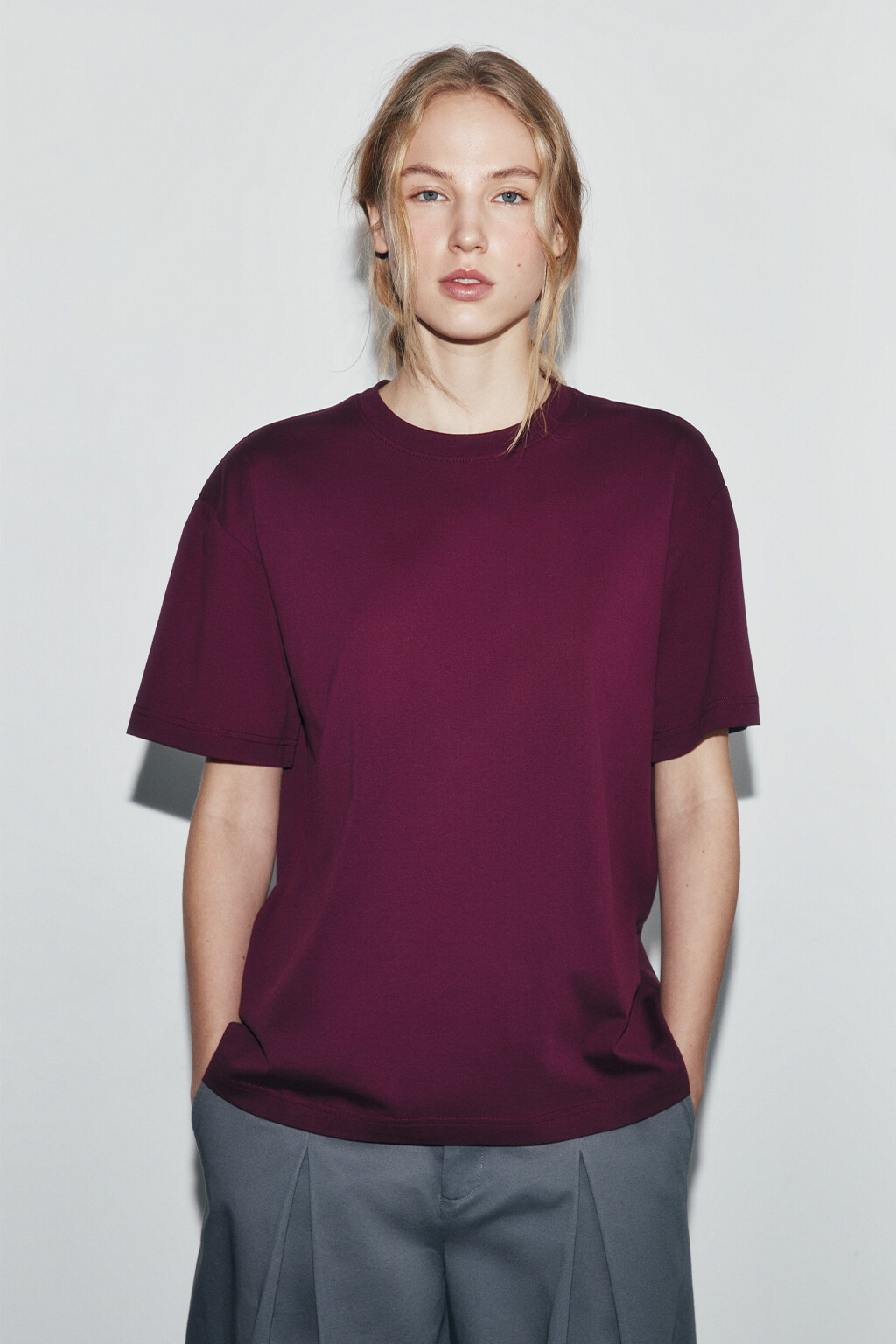 Футболка oversize базовая - цвет бордовый - 3