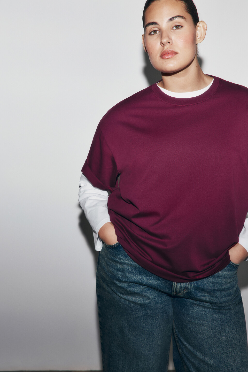 Футболка оверсайз базовая - цвет бордовый - 1
