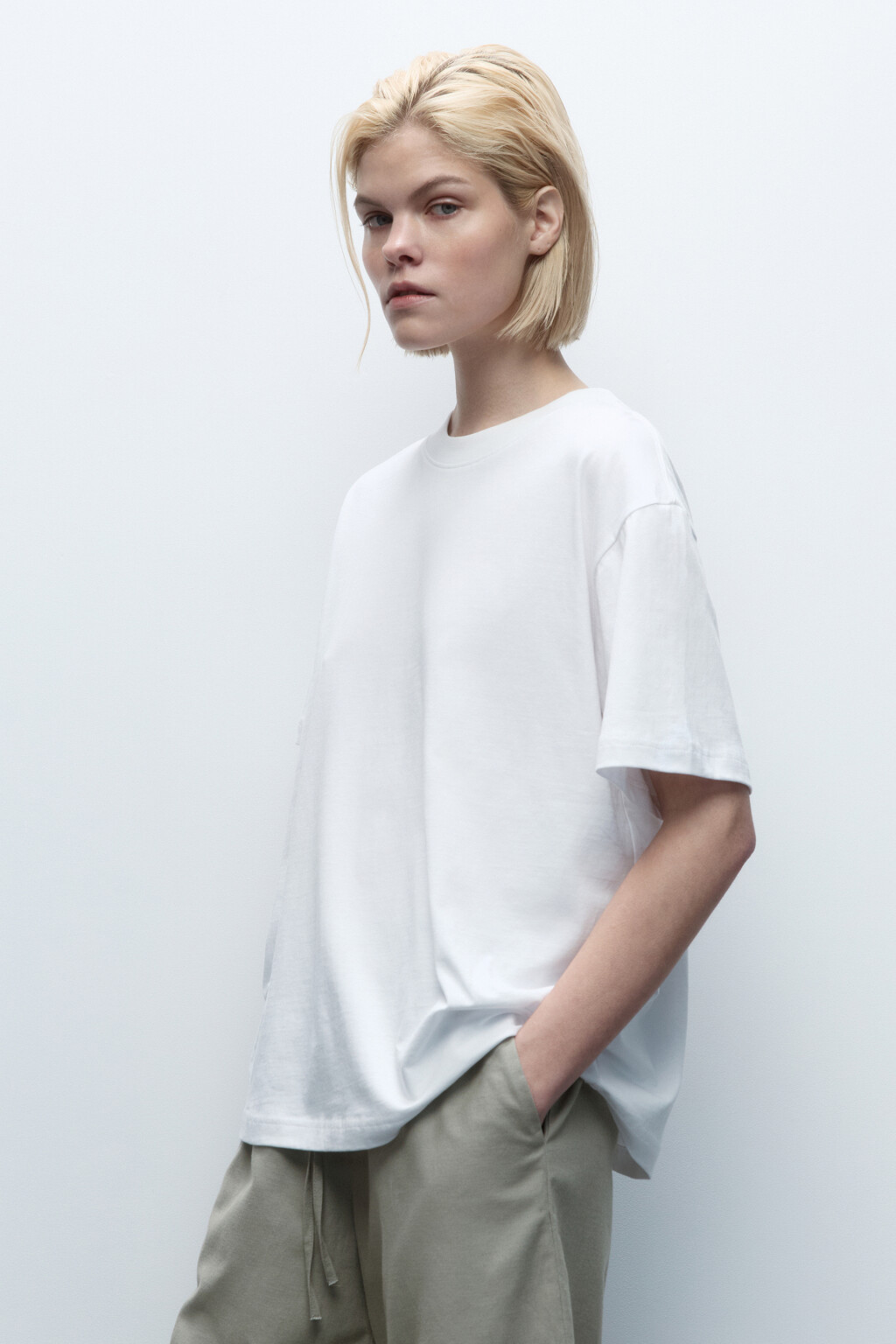 Футболка oversize хлопковая базовая - цвет белый - 3