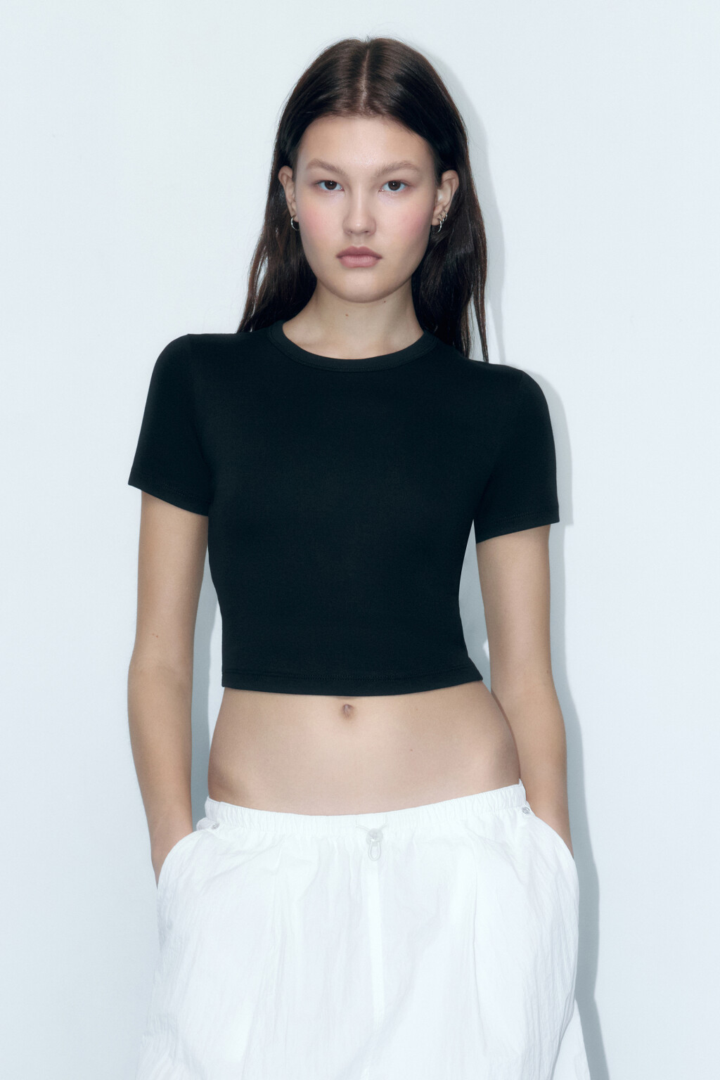 Топ-футболка хлопковый облегающий - цвет черный - 2