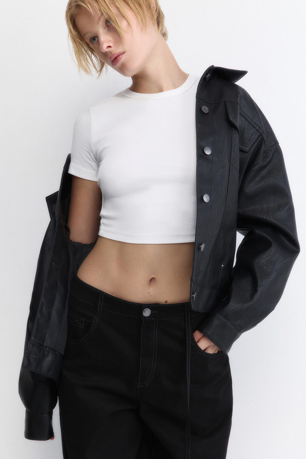 Топ-футболка хлопковый облегающий - цвет белый - 1