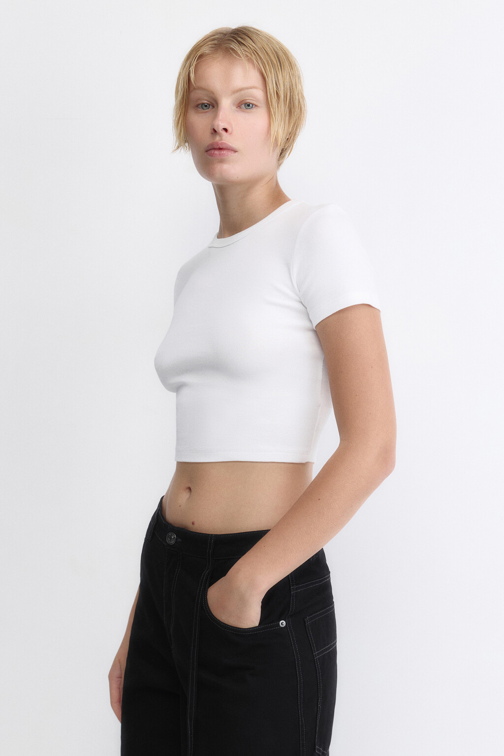 Топ-футболка хлопковый облегающий - цвет белый - 3