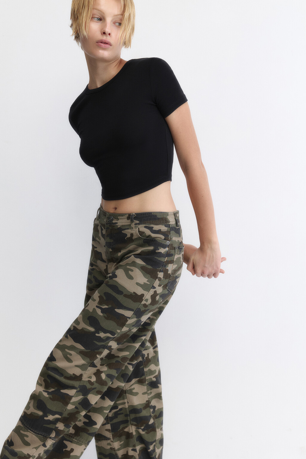 Топ-футболка хлопковый облегающий - цвет черный - 1