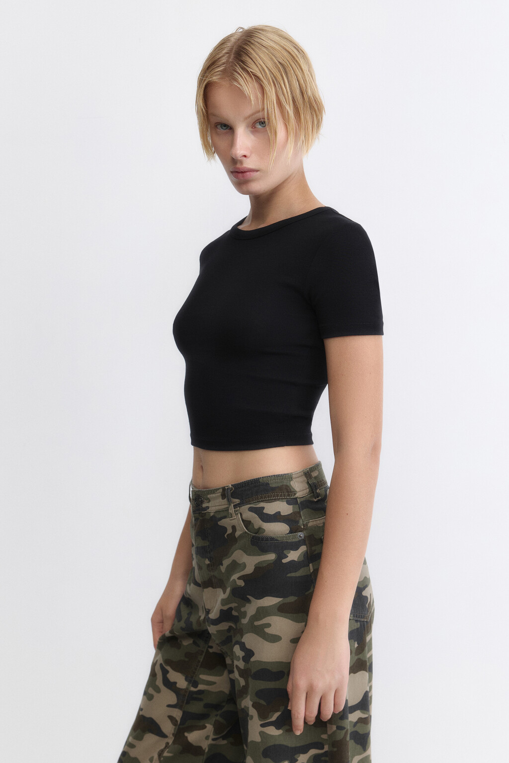 Топ-футболка хлопковый облегающий - цвет черный - 3