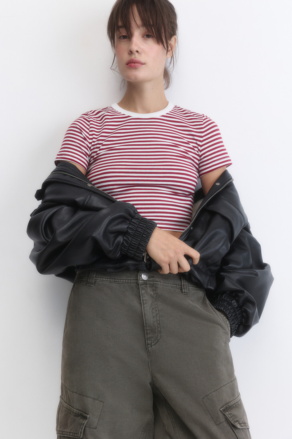 Футболка-топ укороченная в полоску - цвет бордовый - 2