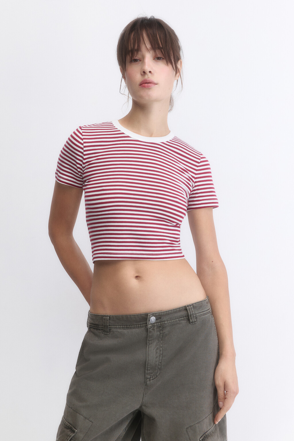 Футболка-топ укороченная в полоску - цвет бордовый - 3