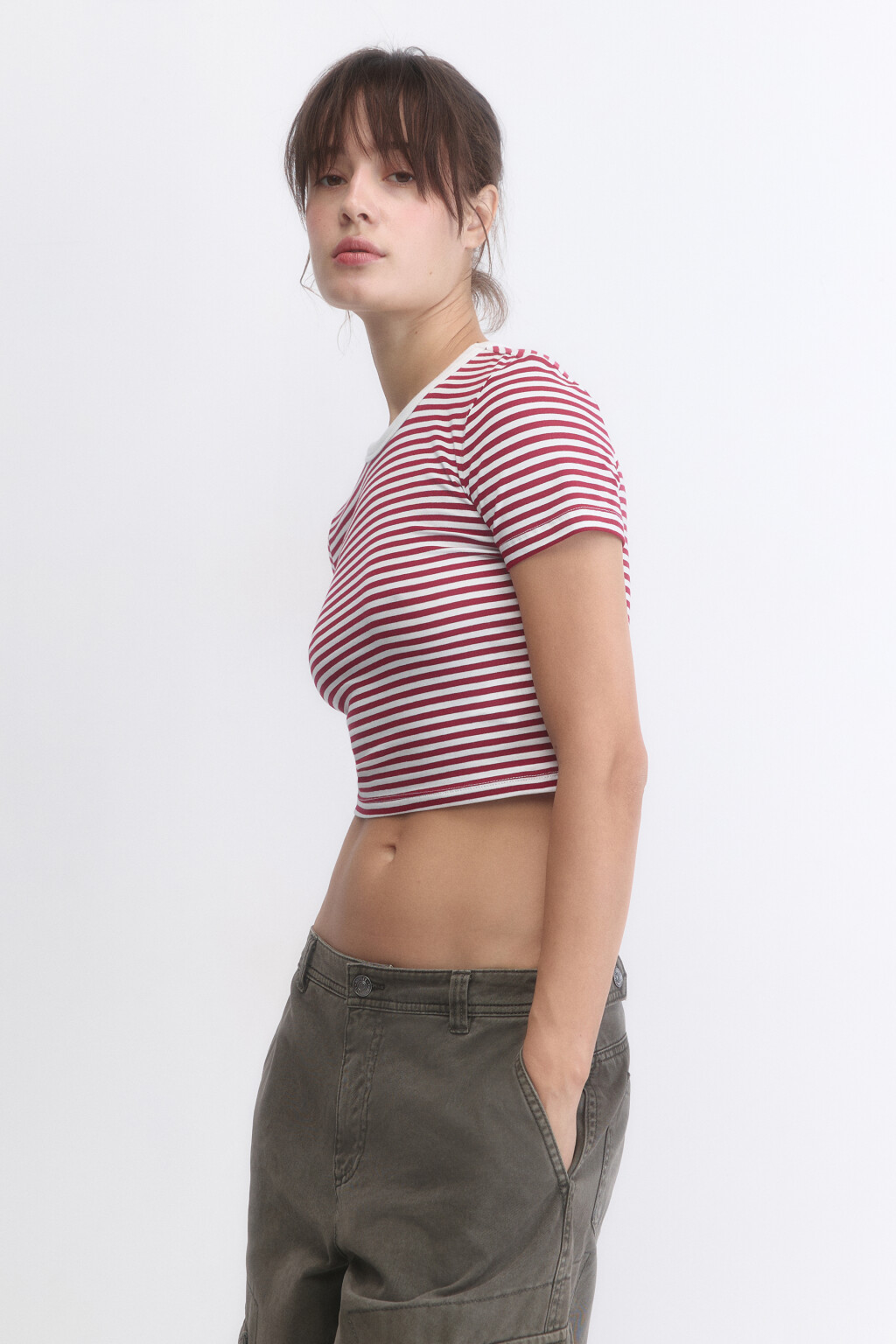Футболка-топ укороченная в полоску - цвет бордовый - 4