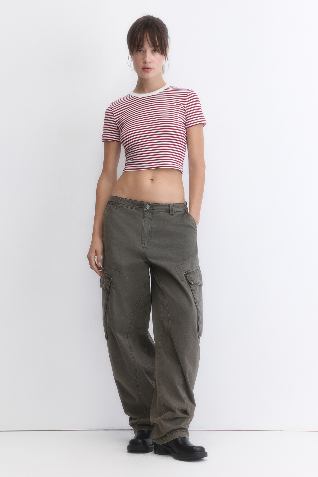 Футболка-топ укороченная в полоску - цвет бордовый - 6