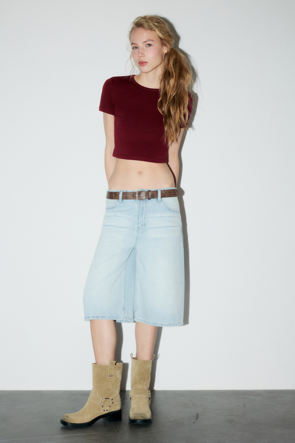 Футболка-топ базовая укороченная - цвет бордовый - 4