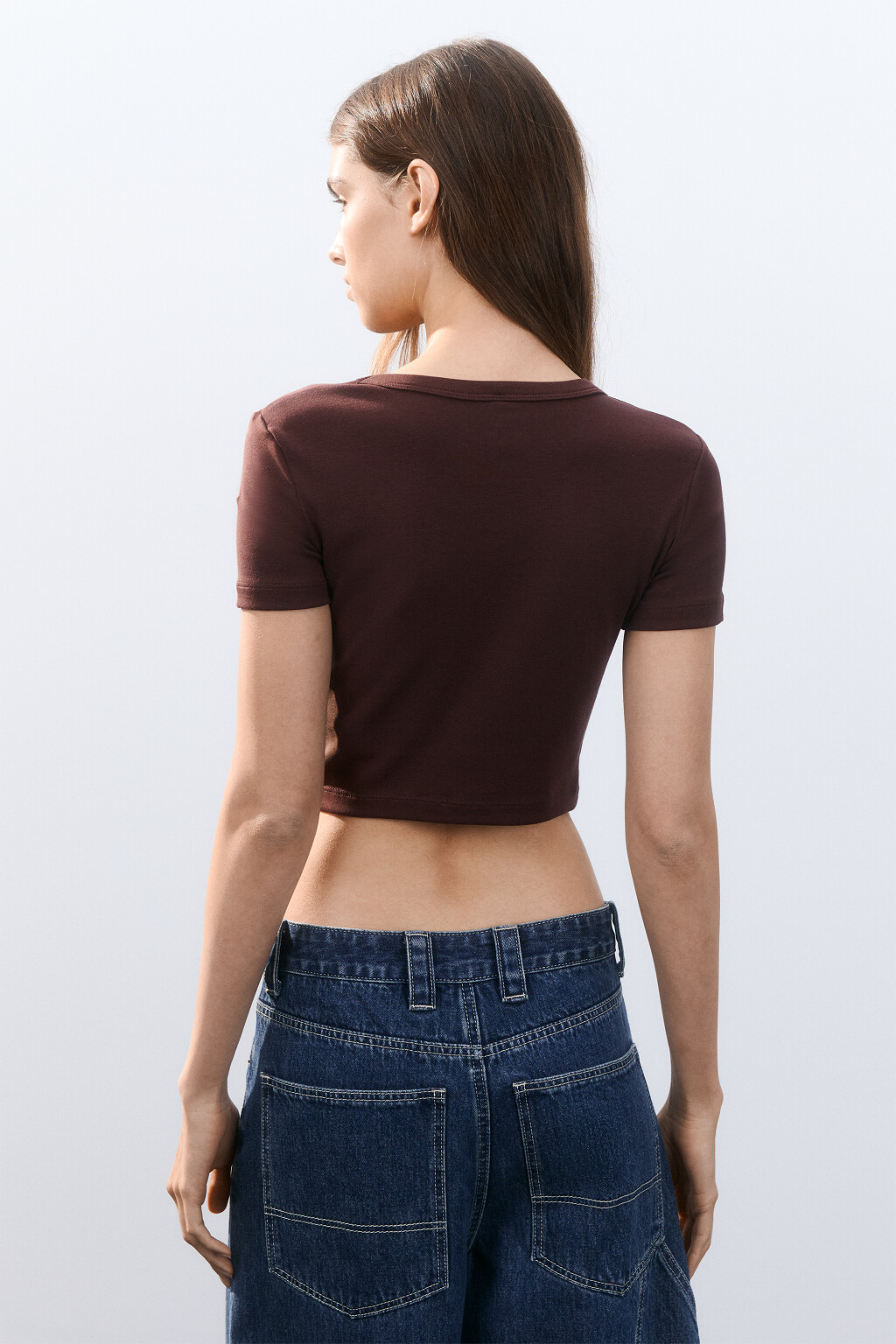 Футболка-топ базовая укороченная - цвет коричневый - 3