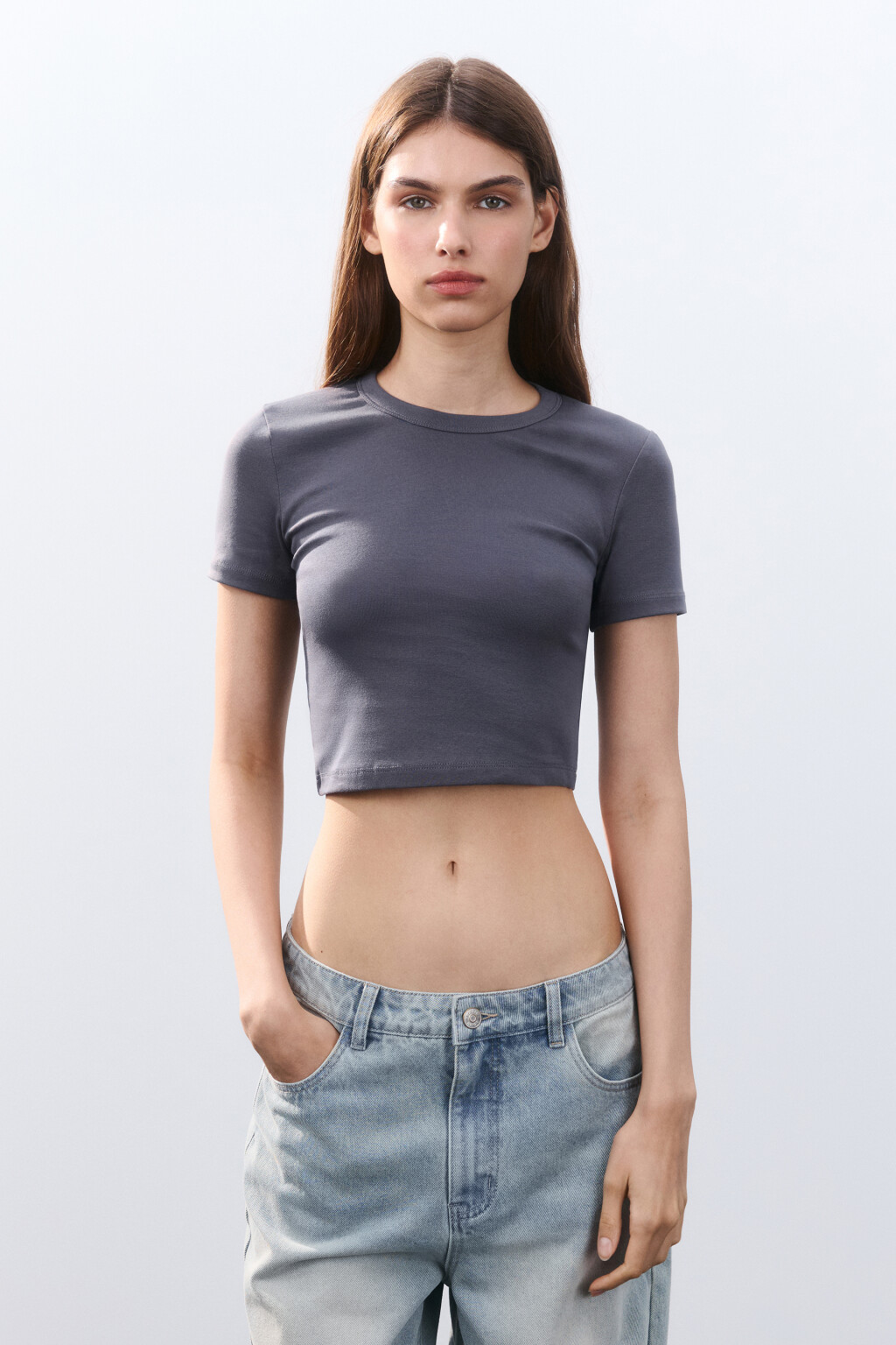 Футболка-топ базовая укороченная - цвет серый - 2