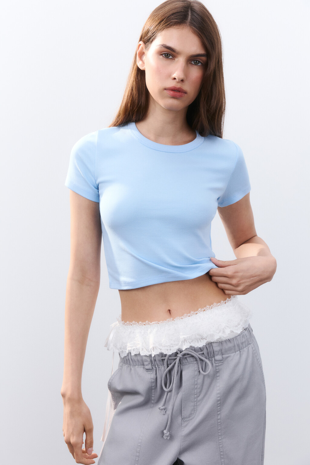 Футболка-топ базовая укороченная - цвет голубой - 1
