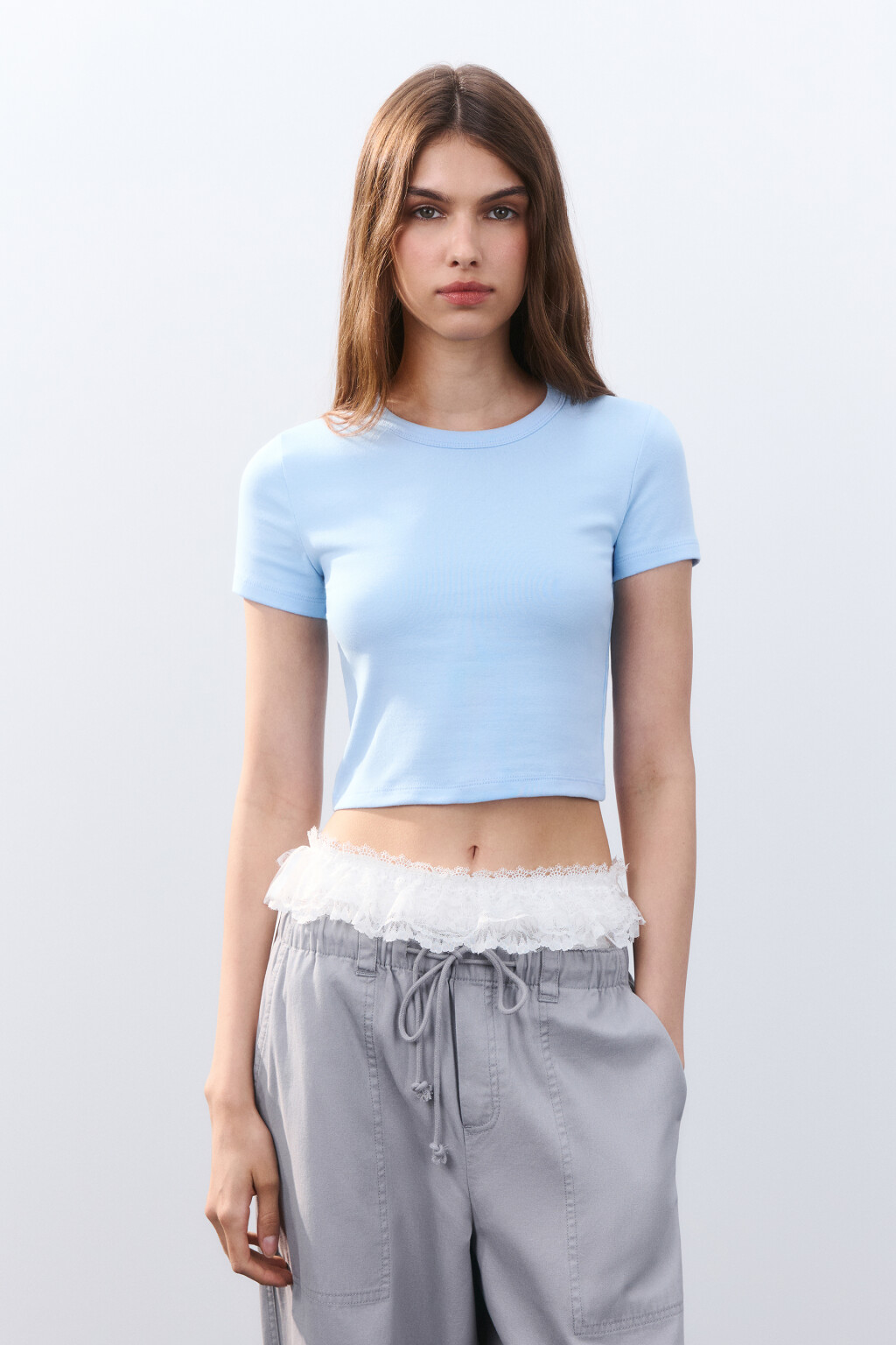 Футболка-топ базовая укороченная - цвет голубой - 2