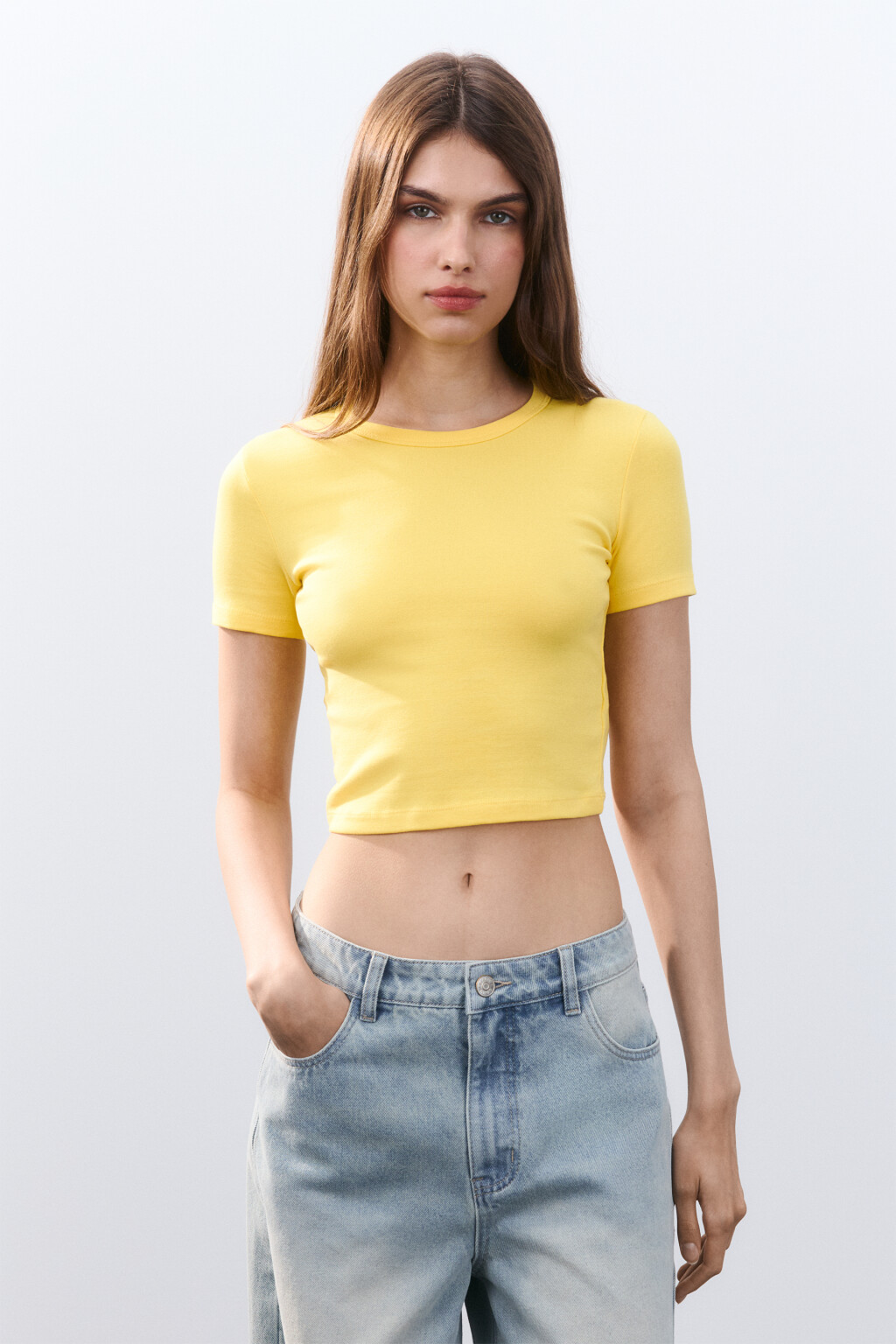 Футболка-топ базовая укороченная - цвет желтый - 2