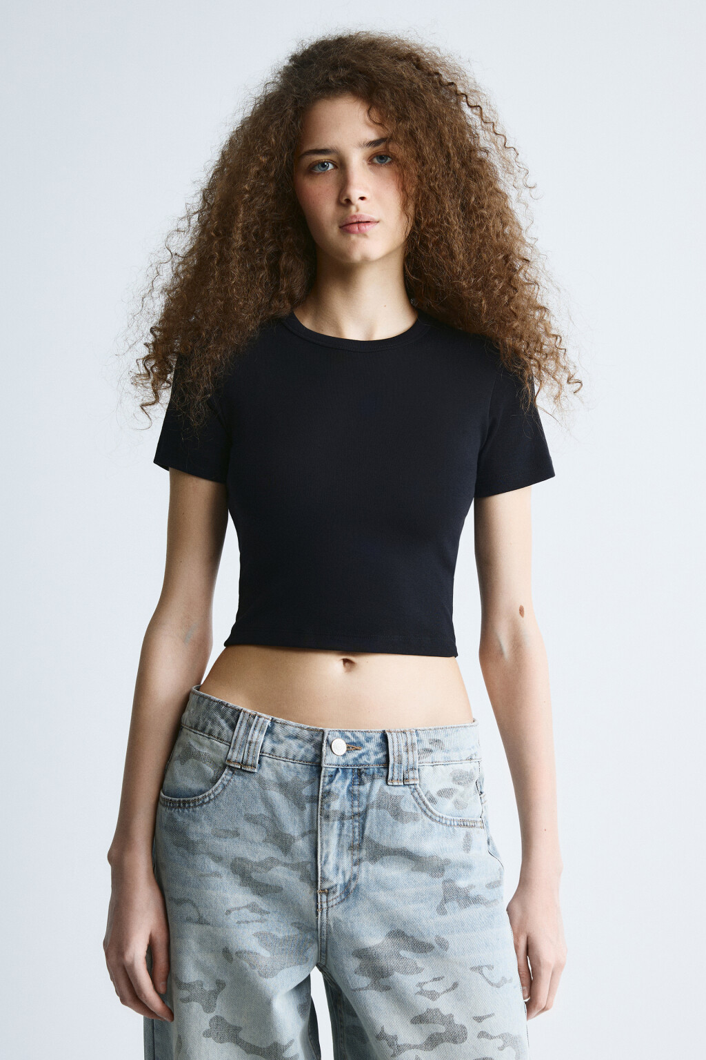 Футболка-топ базовая укороченная - цвет черный - 3