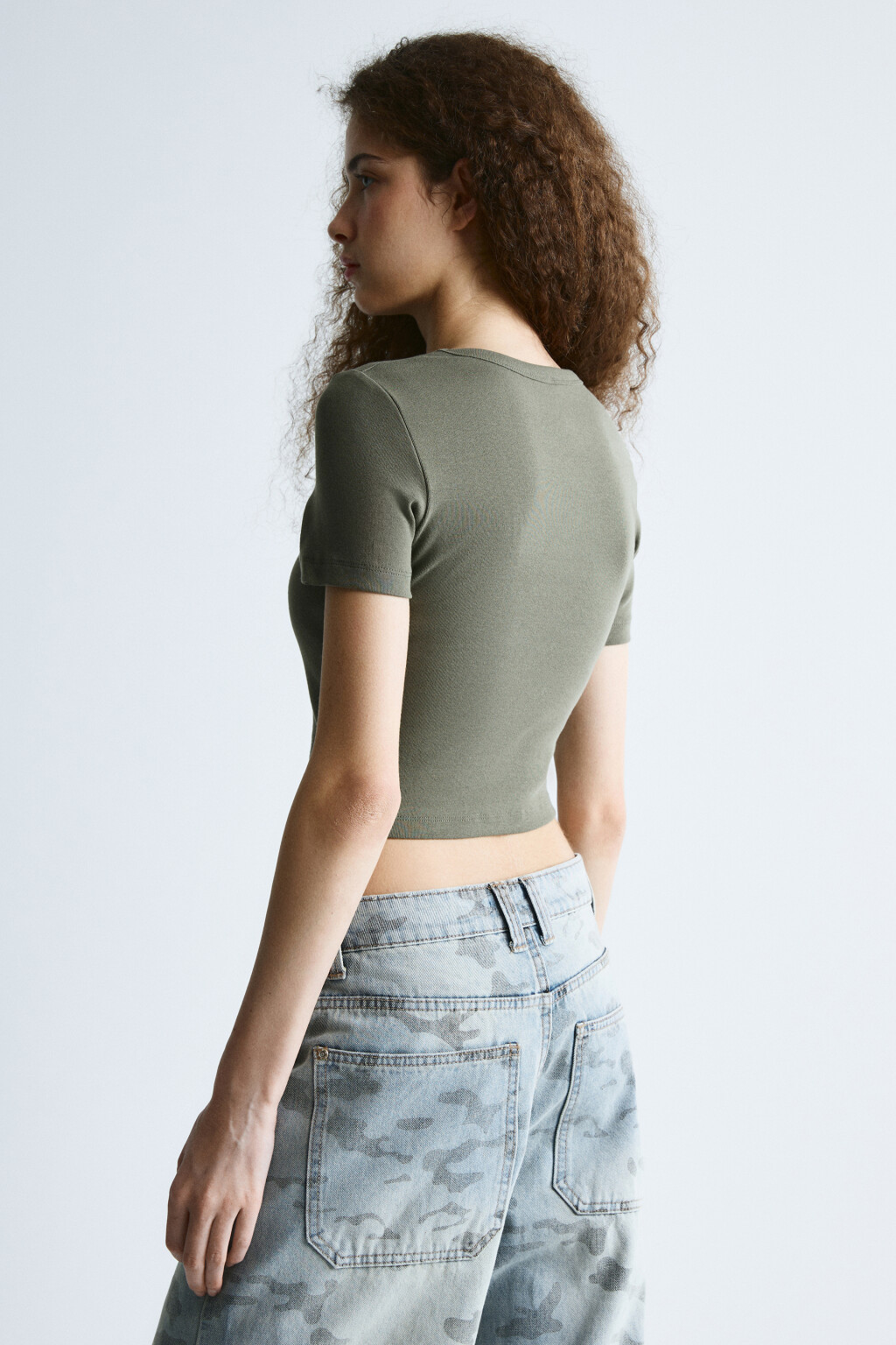 Футболка-топ базовая укороченная - цвет зеленый - 3